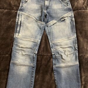 G-Star Blue Relaxed Jeans with Moto-Style Design and Distressed Finish